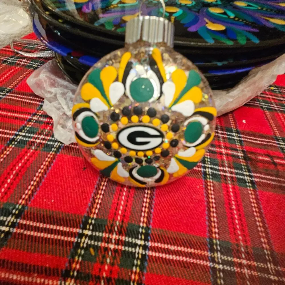 Green Bay Packers Shatterproof 3 Inch Hand Painted Glitter Ornament